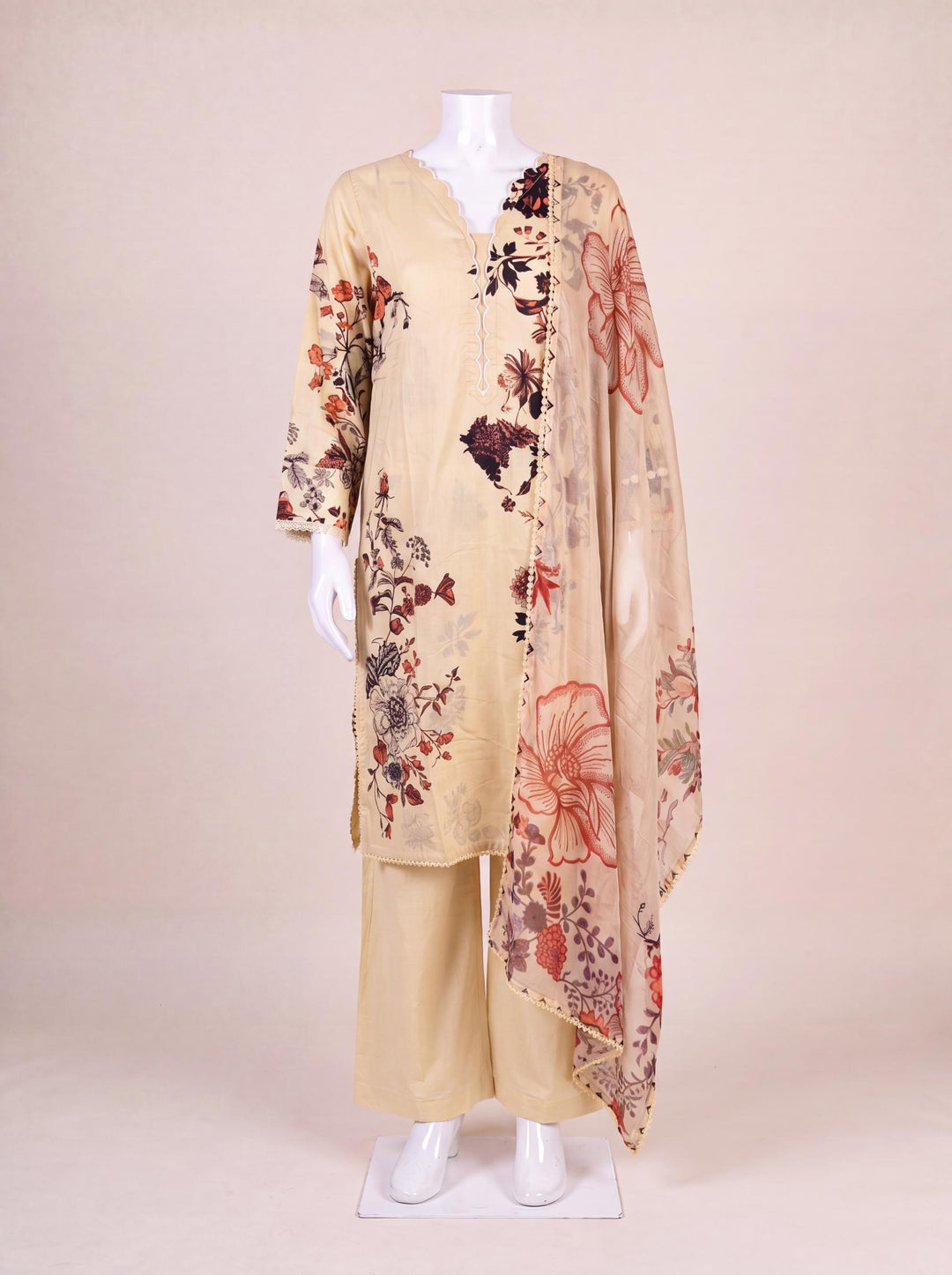 Lawn Beige Stitched Suit - J. Junaid Jamshed
