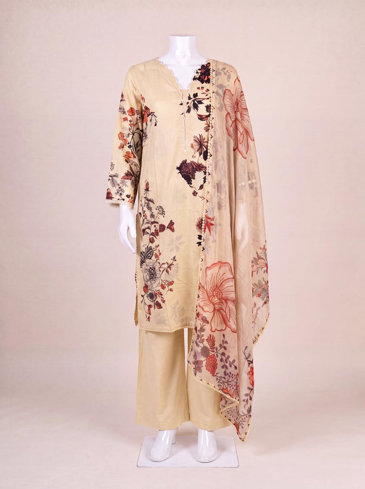 Lawn Beige Stitched Suit - J. Junaid Jamshed
