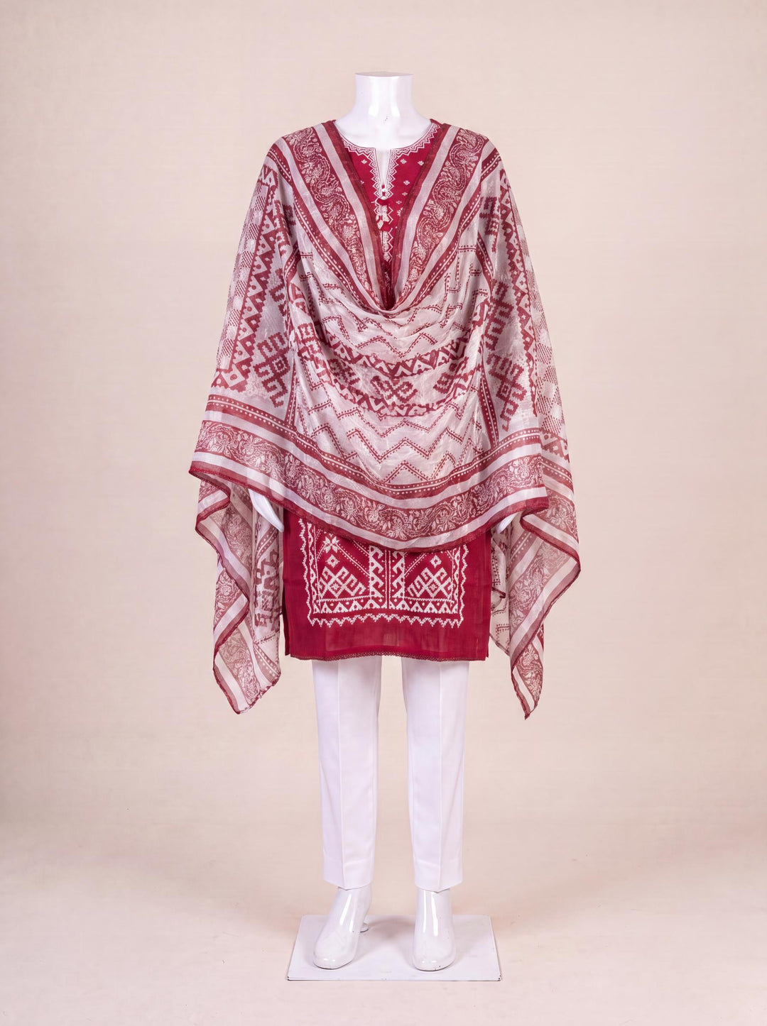 Lawn Red Stitched Suit - J. Junaid Jamshed
