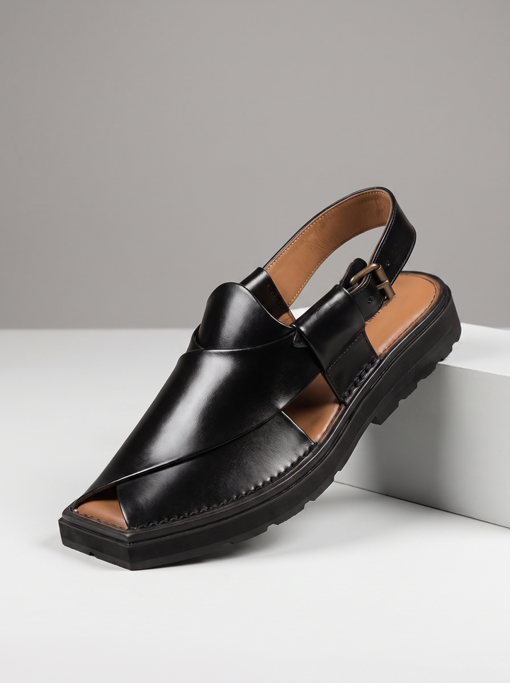 Black Peshawari Chappal - Jiah
