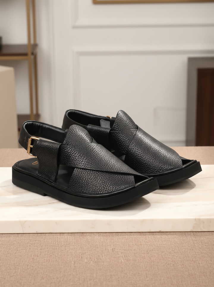 Black Peshawari Chappal - Jiah