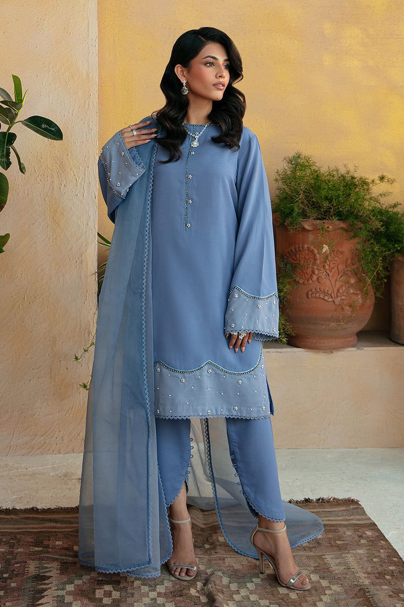 Jacquard Chiffon Blue Stitched Suit - Vanya