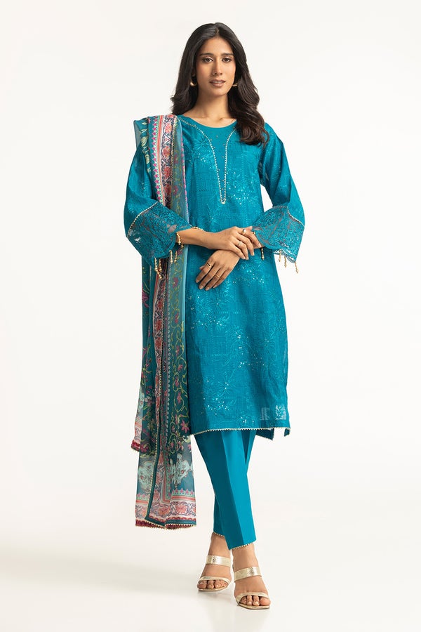 Lawn Blue Stitched Suit - Gul Ahmed