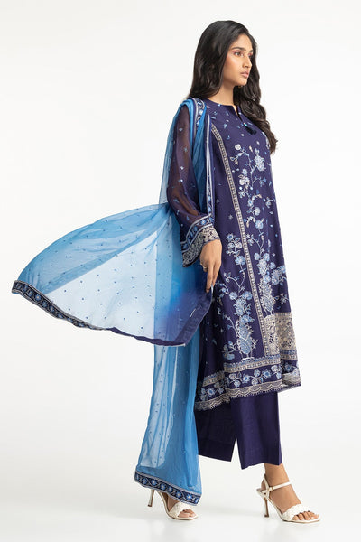 Chiffon Embroidered Navy Blue Stitched Suit - Gul Ahmed