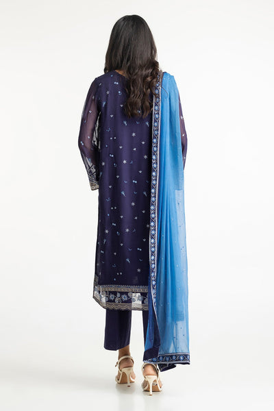 Chiffon Embroidered Navy Blue Stitched Suit - Gul Ahmed