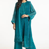 Chiffon Embroidered Blue Stitched Suit - Gul Ahmed