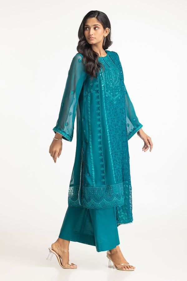 Chiffon Embroidered Blue Stitched Suit - Gul Ahmed