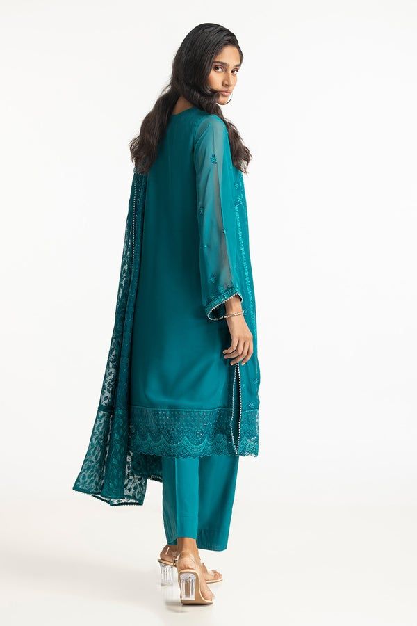 Chiffon Embroidered Blue Stitched Suit - Gul Ahmed