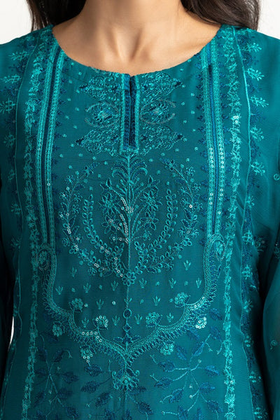 Chiffon Embroidered Blue Stitched Suit - Gul Ahmed