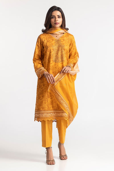 Lawn Printed Diamantes Mustard Stitched Suit - Gul Ahmed