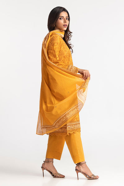 Lawn Printed Diamantes Mustard Stitched Suit - Gul Ahmed