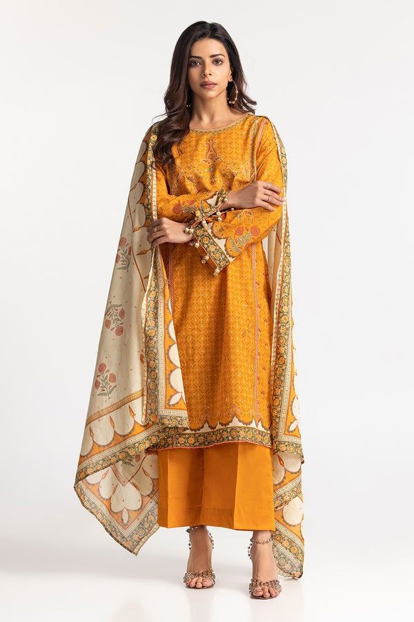 Lawn Mustard Stitched Suit - Gul Ahmed
