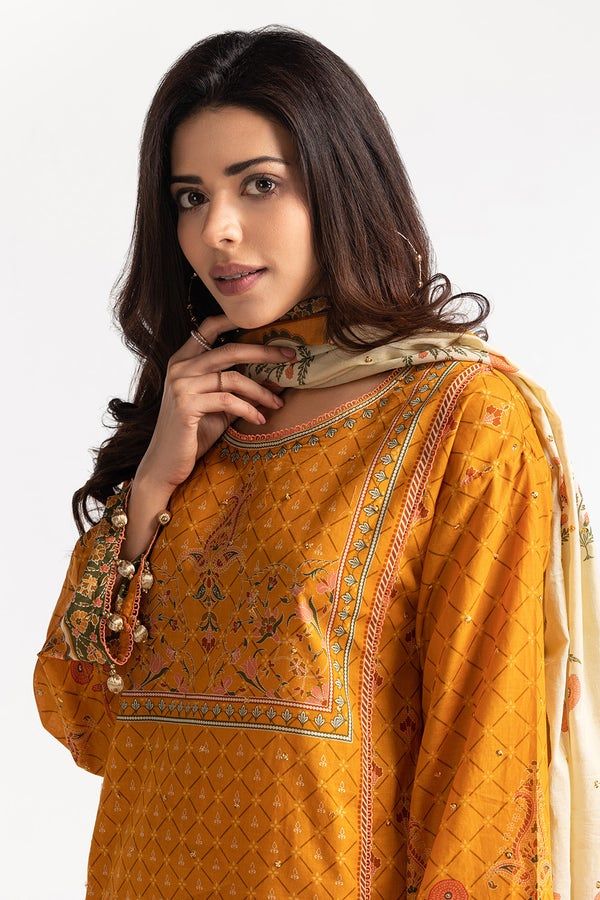 Lawn Mustard Stitched Suit - Gul Ahmed
