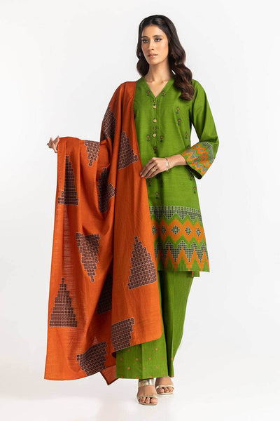 Jacquard Green Stitched Suit - Gul Ahmed