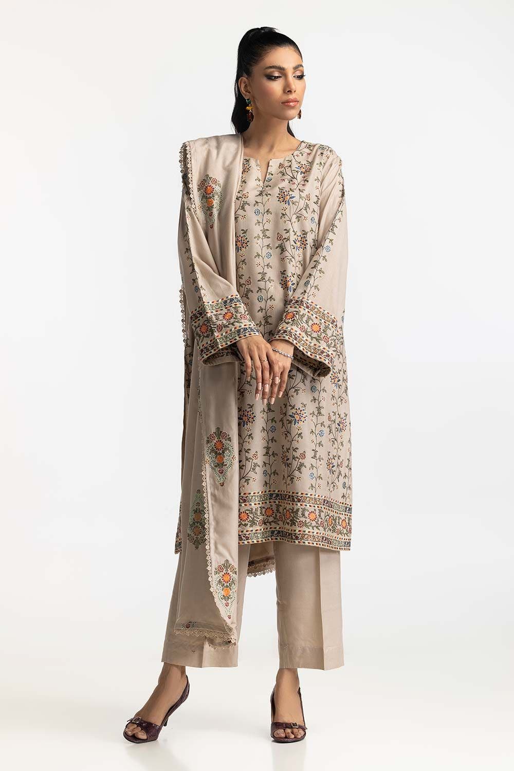 Acrylic Beige Stitched Suit - Gul Ahmed