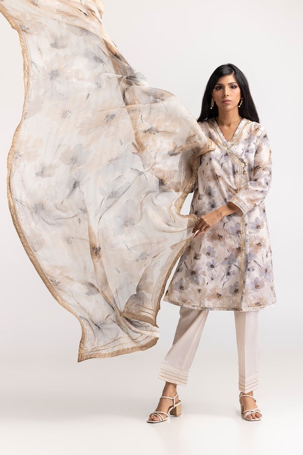 Lawn Printed Off White Stitched Suit - Gul Ahmed