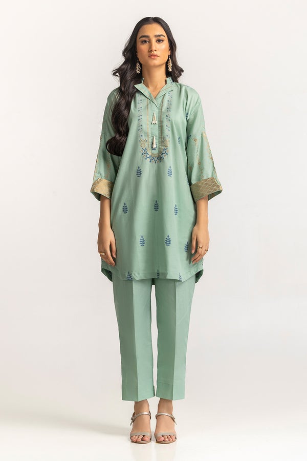 Jacquard Green Stitched Suit - Gul Ahmed