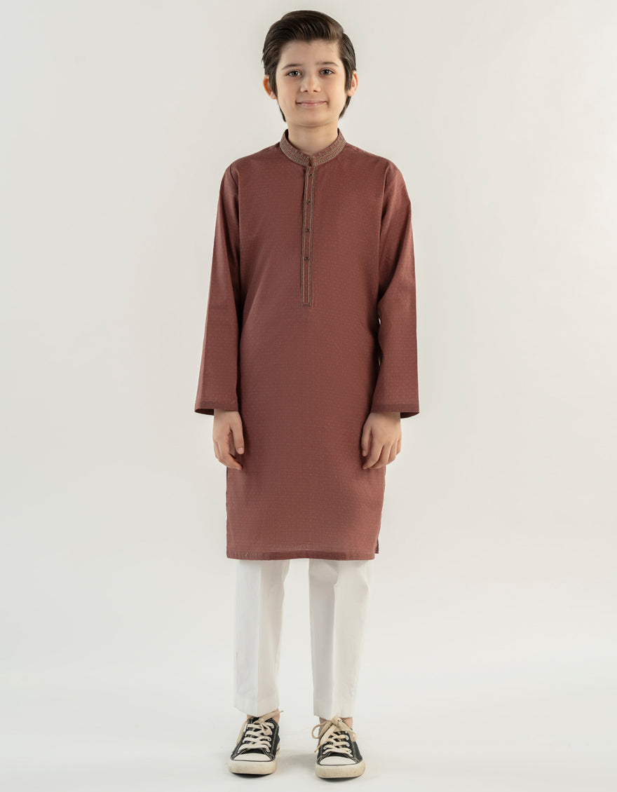 Cotton Red Kurta - J. Junaid Jamshed