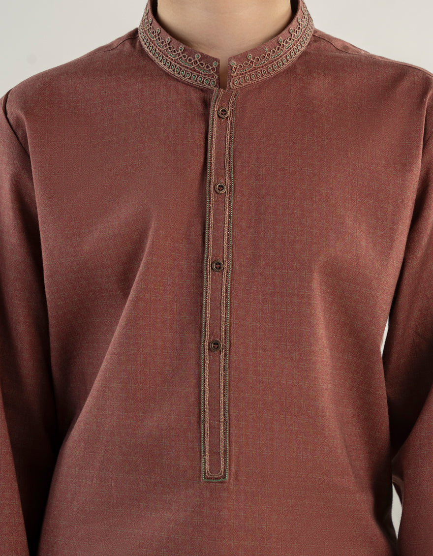 Cotton Red Kurta - J. Junaid Jamshed