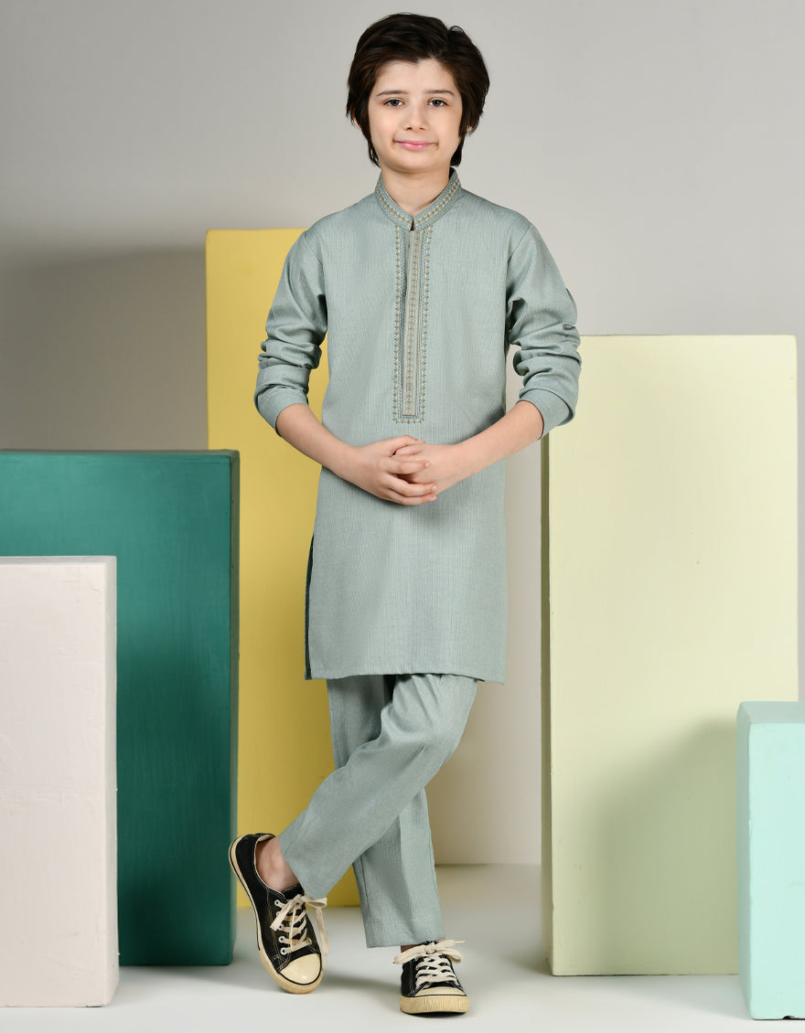 Blended Dull Green Kurta Trouser - J. Junaid Jamshed