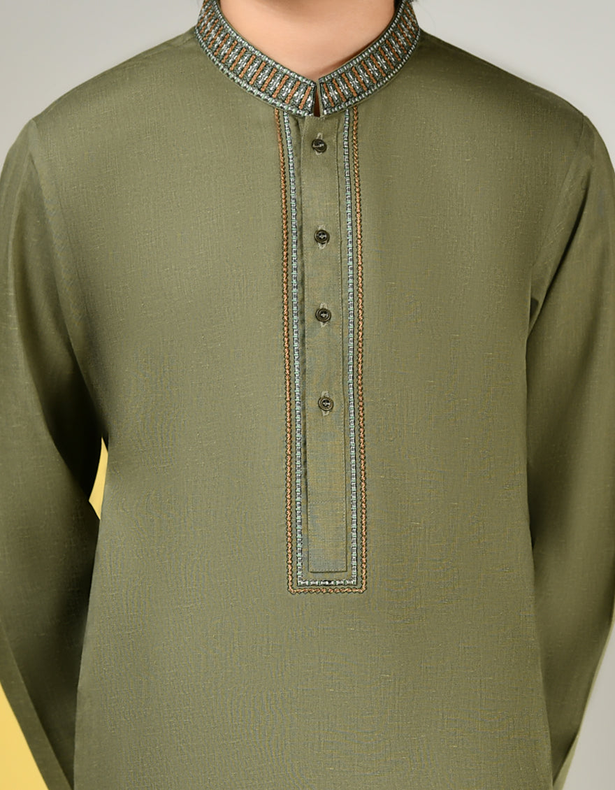 Blended Dull Green Kameez Shalwar - J. Junaid Jamshed