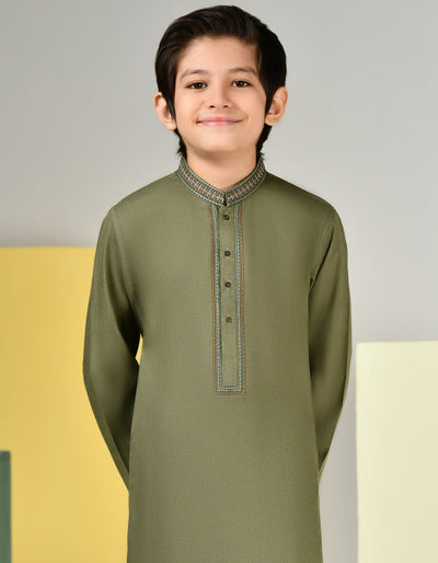 Blended Dull Green Kameez Shalwar - J. Junaid Jamshed