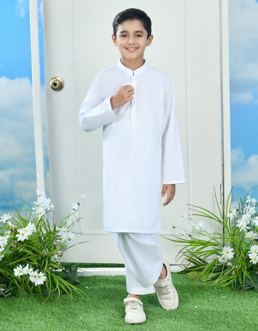 Cotton White Kameez Shalwar - J. Junaid Jamshed