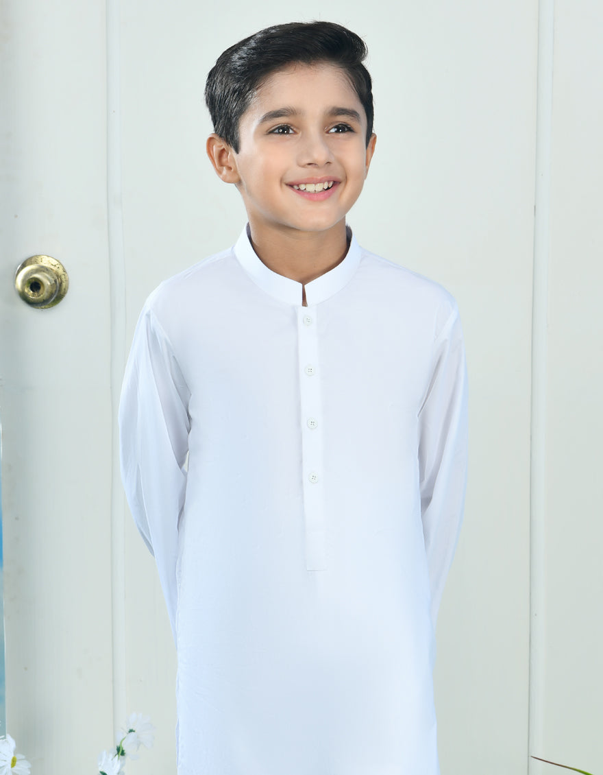 Cotton White Kameez Shalwar - J. Junaid Jamshed