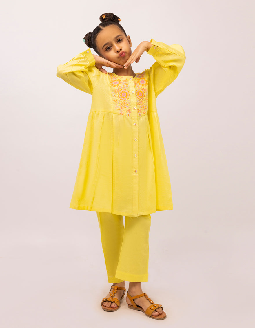 Dobby Yellow Stitched Suit - J. Junaid Jamshed