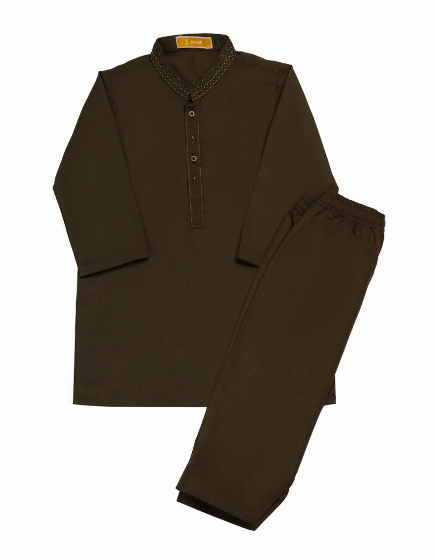 Polyester Olive Green Shalwar Kameez - J. Junaid Jamshed