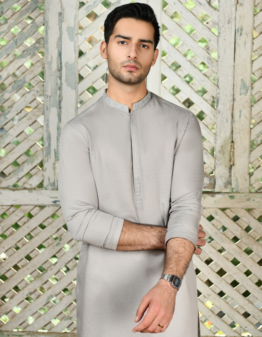 Blended Grey Kurta - J. Junaid Jamshed