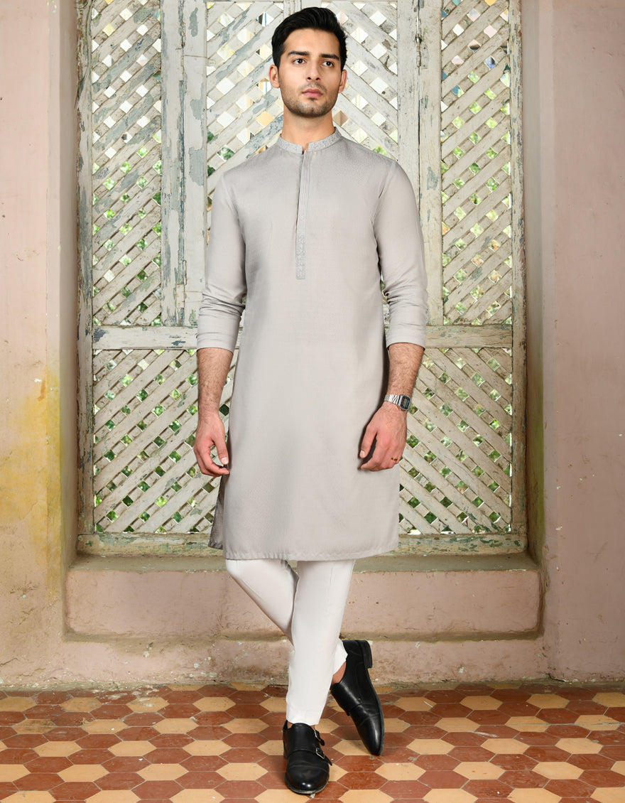 Blended Grey Kurta - J. Junaid Jamshed