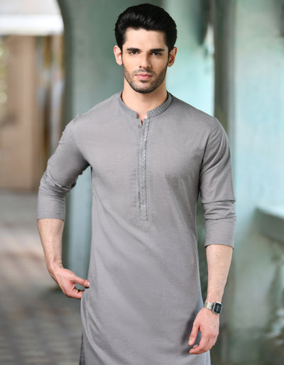 Blended Grey Kurta - J. Junaid Jamshed