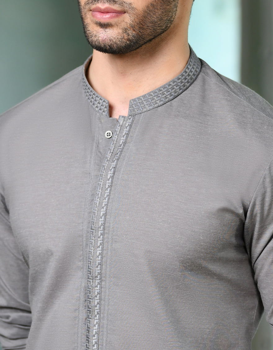 Blended Grey Kurta - J. Junaid Jamshed