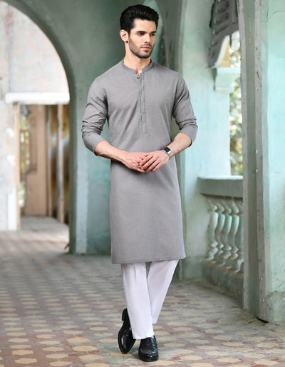 Blended Grey Kurta - J. Junaid Jamshed