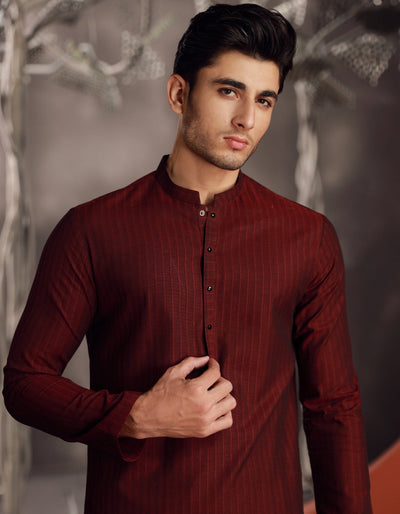 Cotton Maroon Kurta - J. Junaid Jamshed