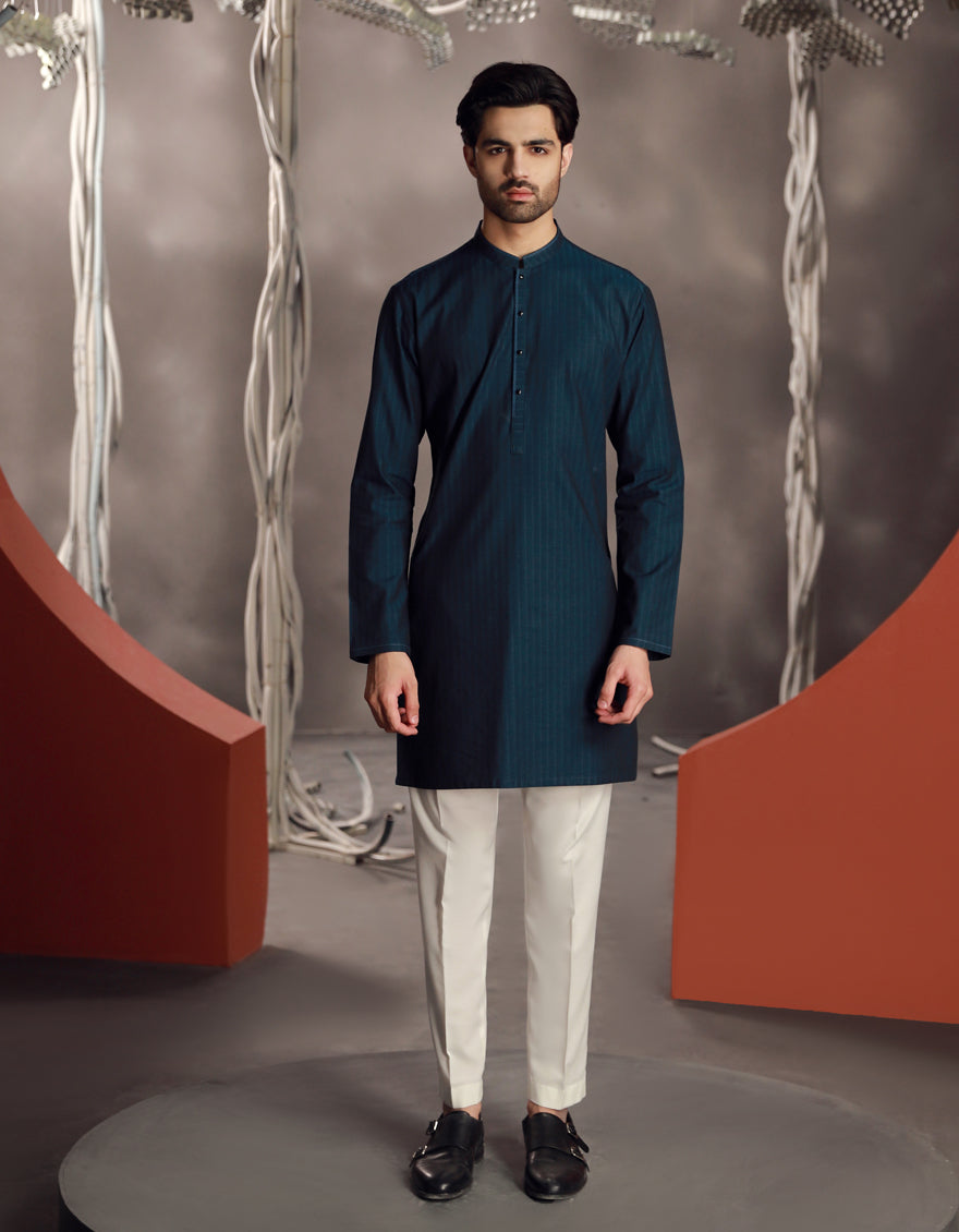 Cotton Midnight Blue Kurta - J. Junaid Jamshed