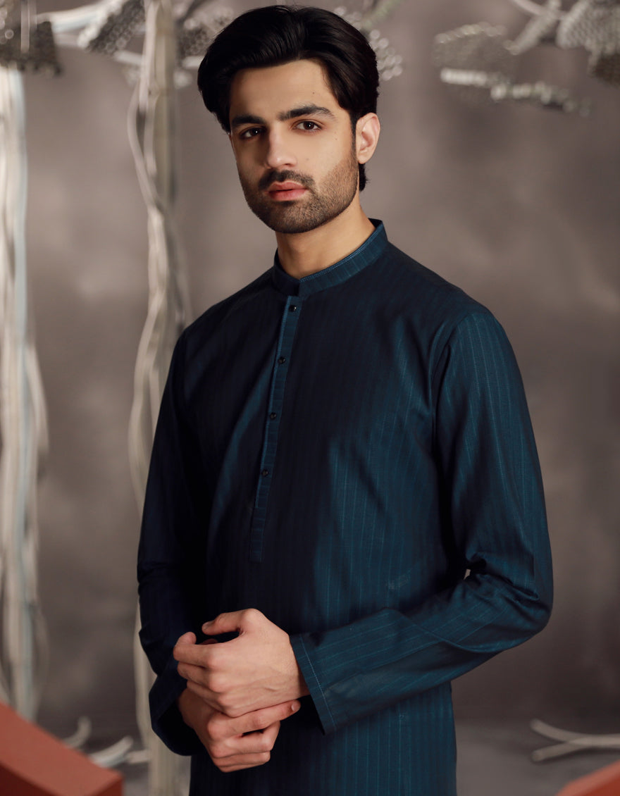 Cotton Midnight Blue Kurta - J. Junaid Jamshed