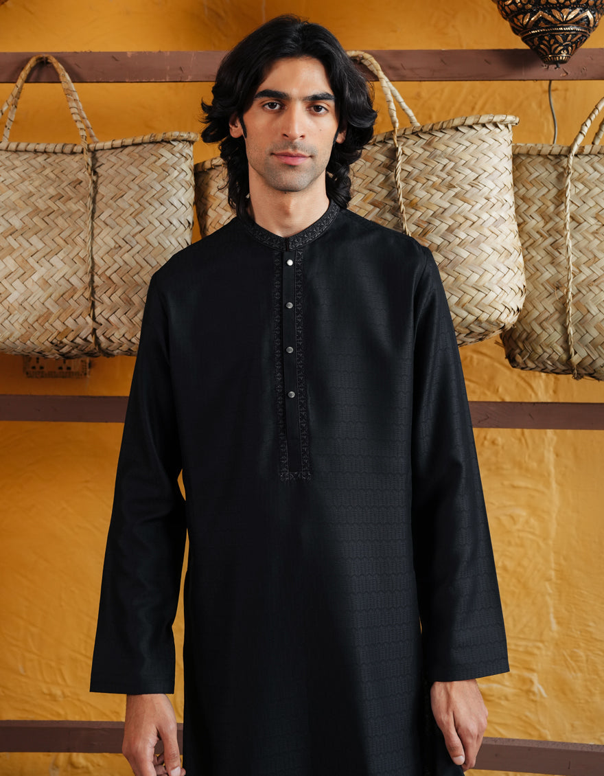 Blended Black Kurta - J. Junaid Jamshed