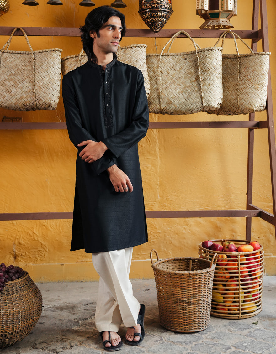 Blended Black Kurta - J. Junaid Jamshed