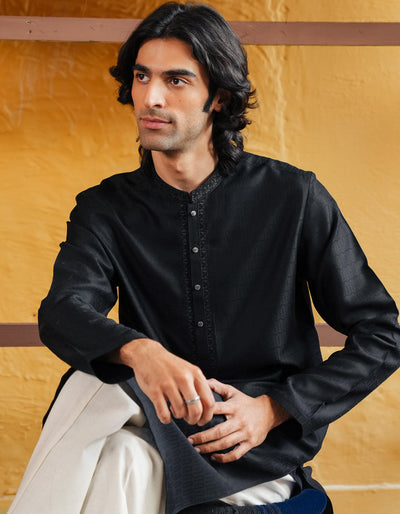 Blended Black Kurta - J. Junaid Jamshed