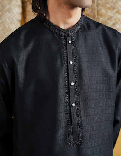 Blended Black Kurta - J. Junaid Jamshed