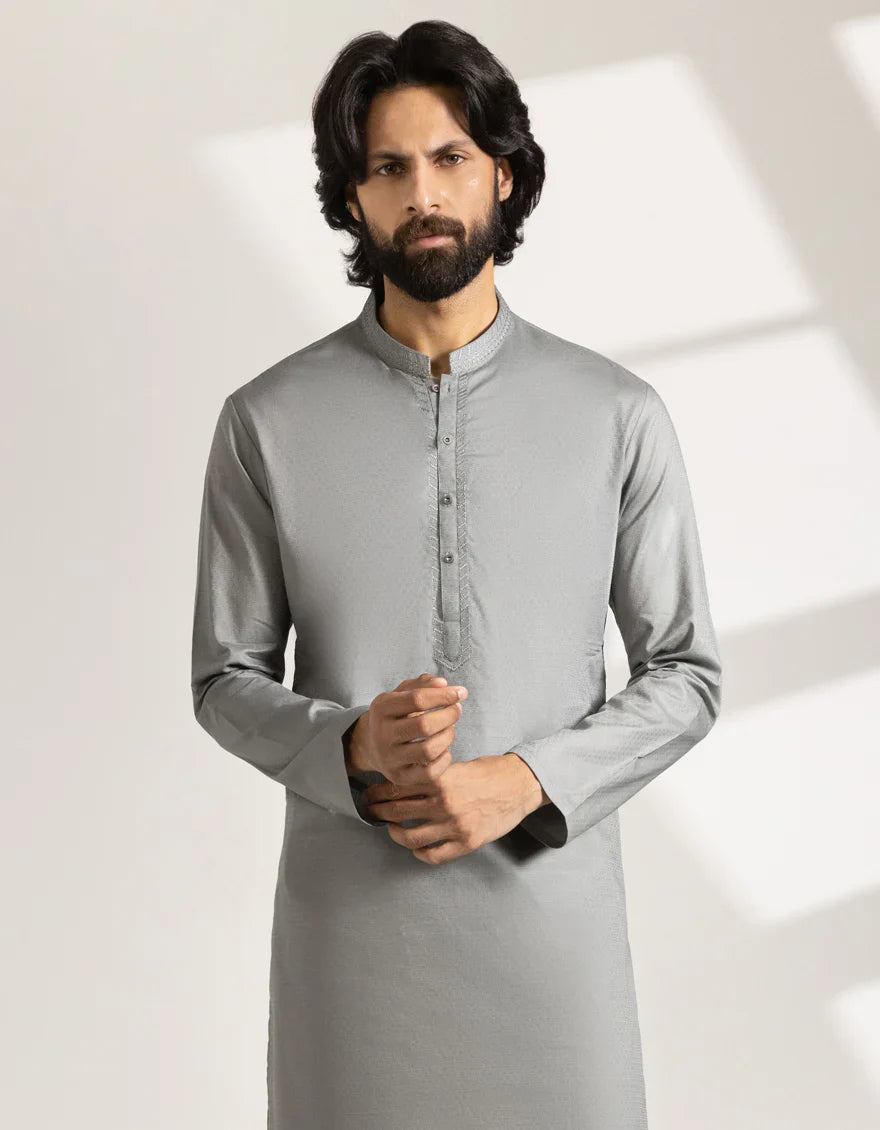 Cotton Grey Kurta - J. Junaid Jamshed