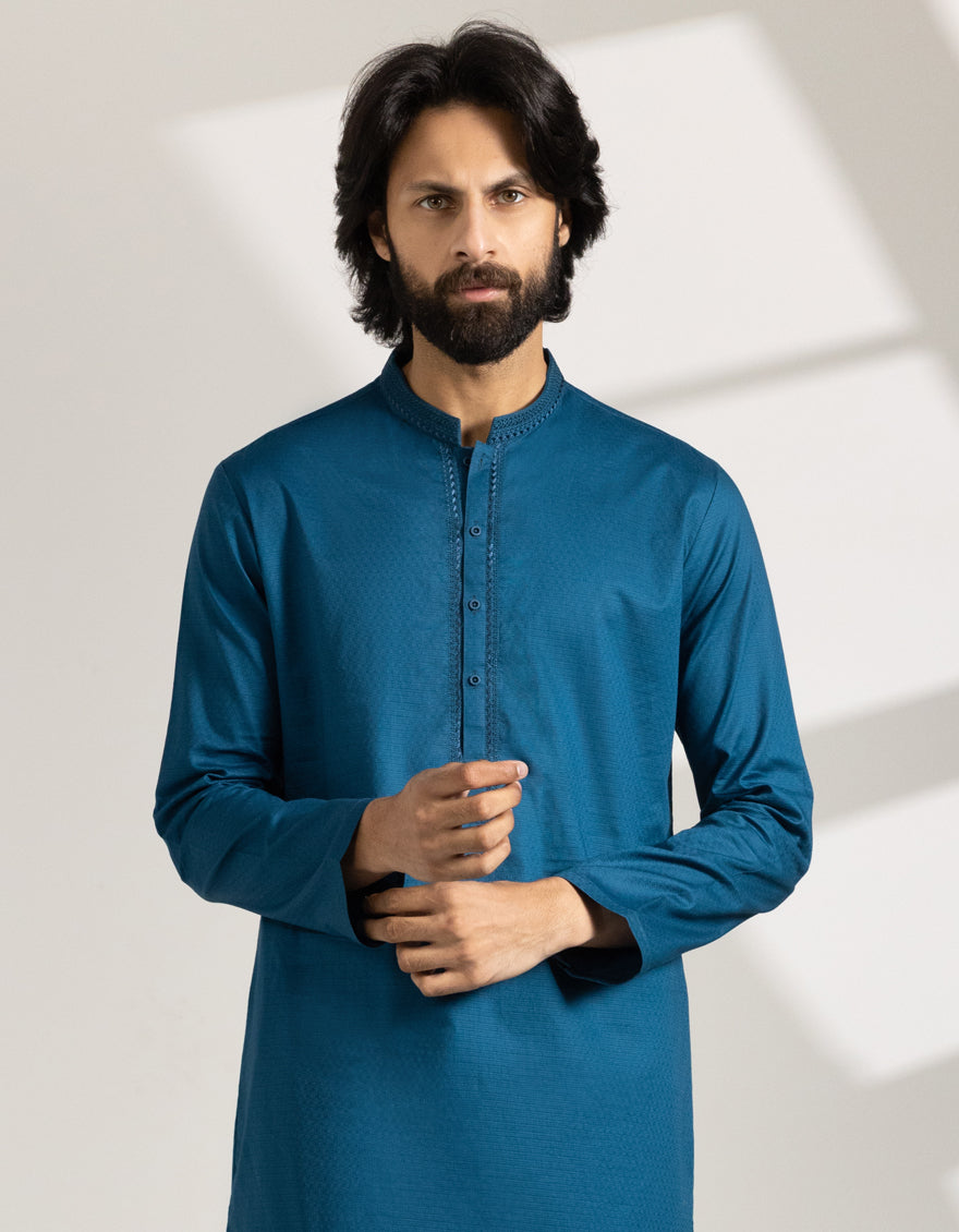 Cotton Blue Kurta - J. Junaid Jamshed