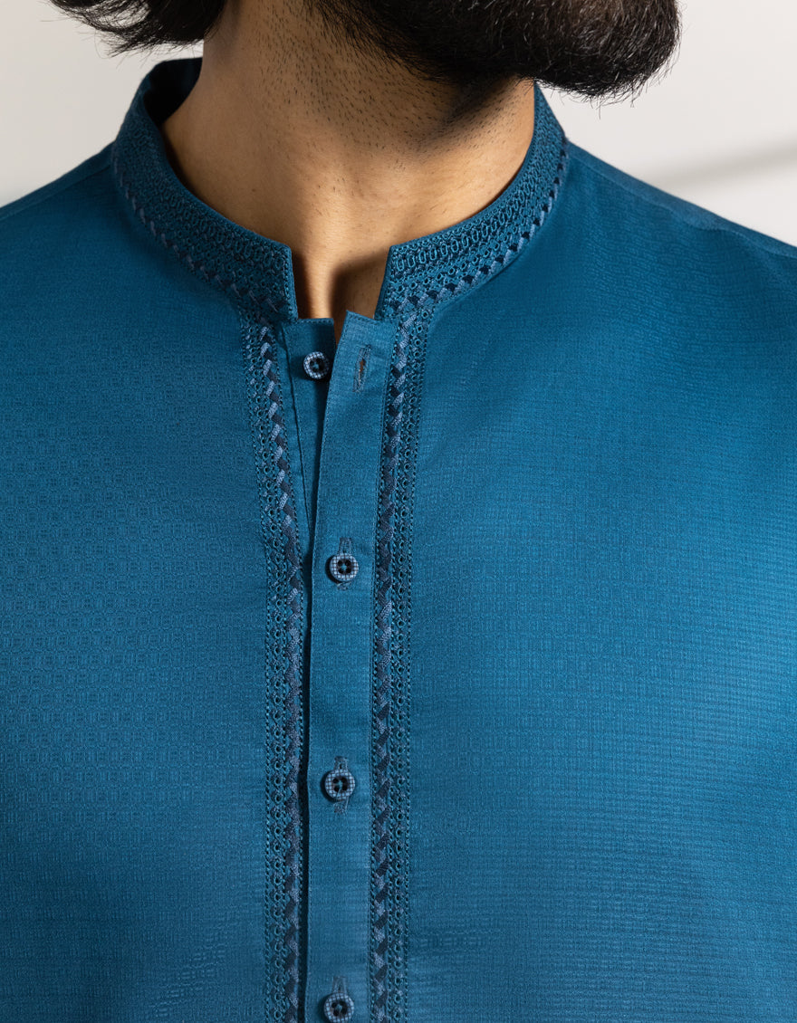 Cotton Blue Kurta - J. Junaid Jamshed