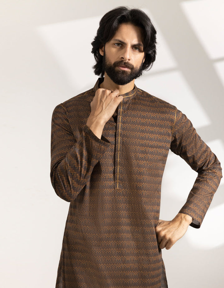 Cotton Brown Kurta - J. Junaid Jamshed