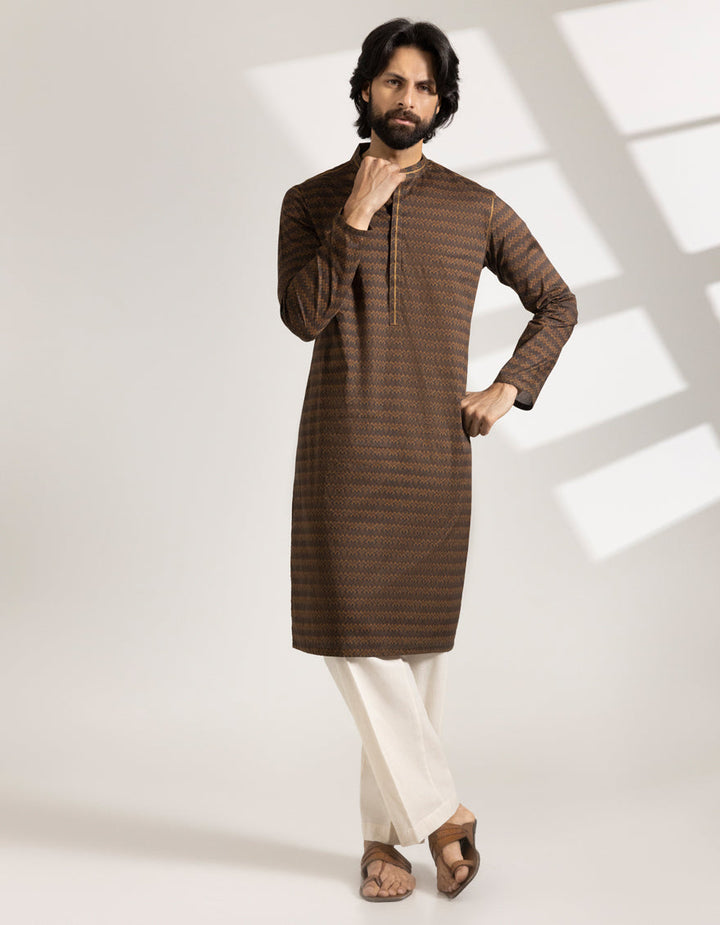 Cotton Brown Kurta - J. Junaid Jamshed
