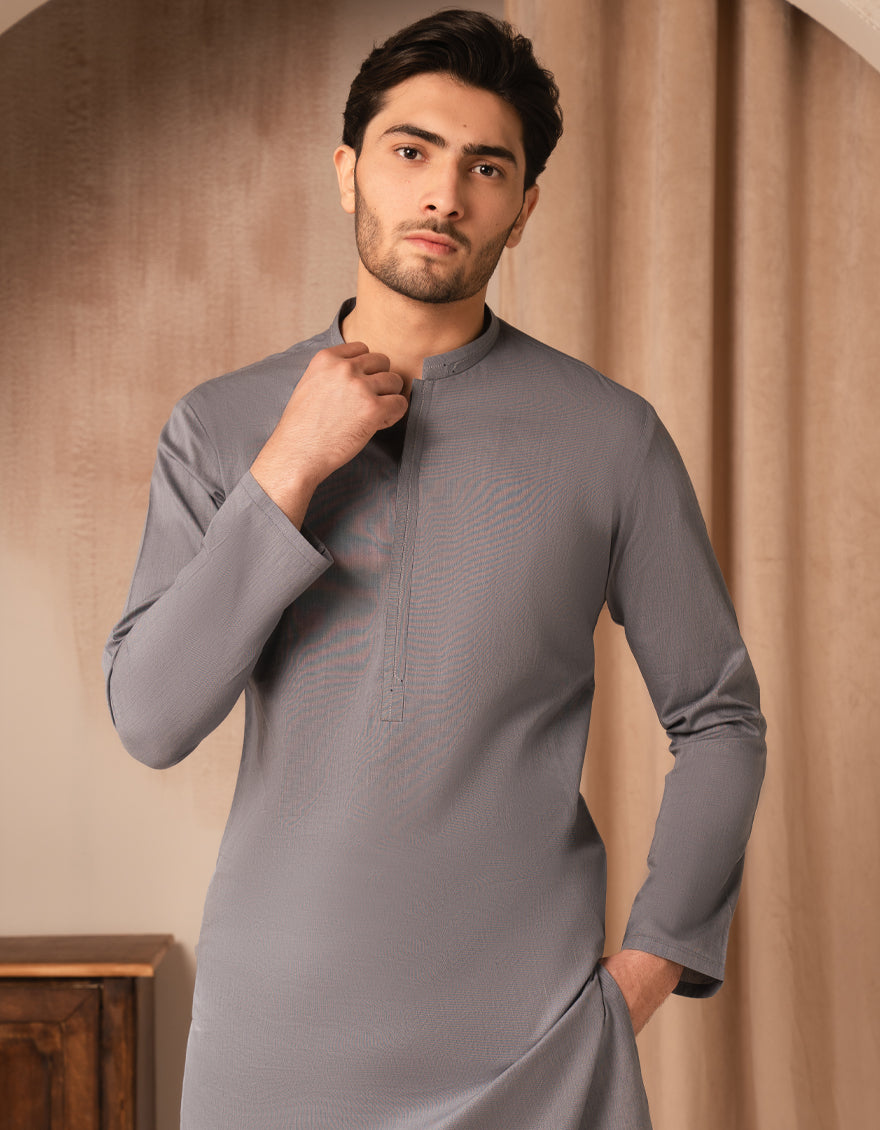 Cotton Denim Blue Kurta - J. Junaid Jamshed