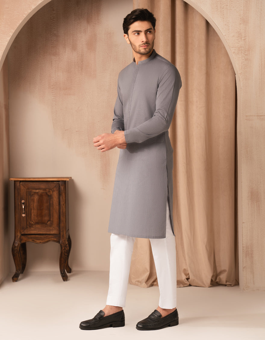 Cotton Denim Blue Kurta - J. Junaid Jamshed