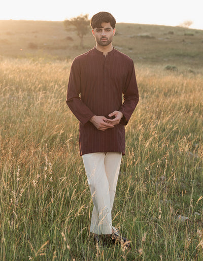 Cotton Maroon Kurta - J. Junaid Jamshed